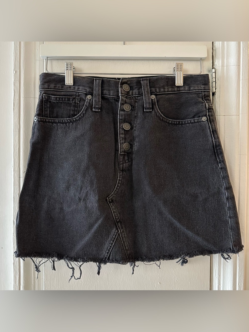 Madewell Denim Button-Front Raw Hem Mini Skirt 26
